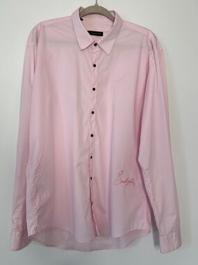 Christian Louboutin Men's Pink Button Down Shirt Logo Brand Embroidered Pink XL